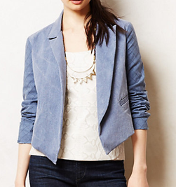 Anthropologie Quilted Chambray Blazer