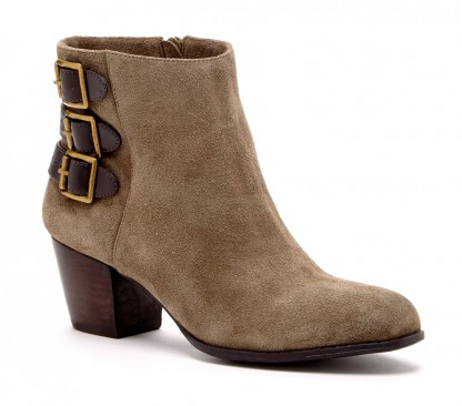 I'm loving the leather straps + buckle detailing on these booties...The Terilyn Bootie in Army Fudge