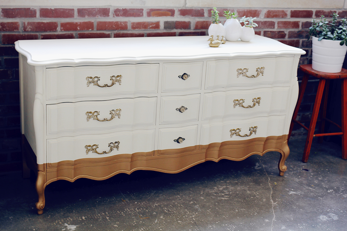 A Modern Take On French Provincial White Dresser Dipped In Gold