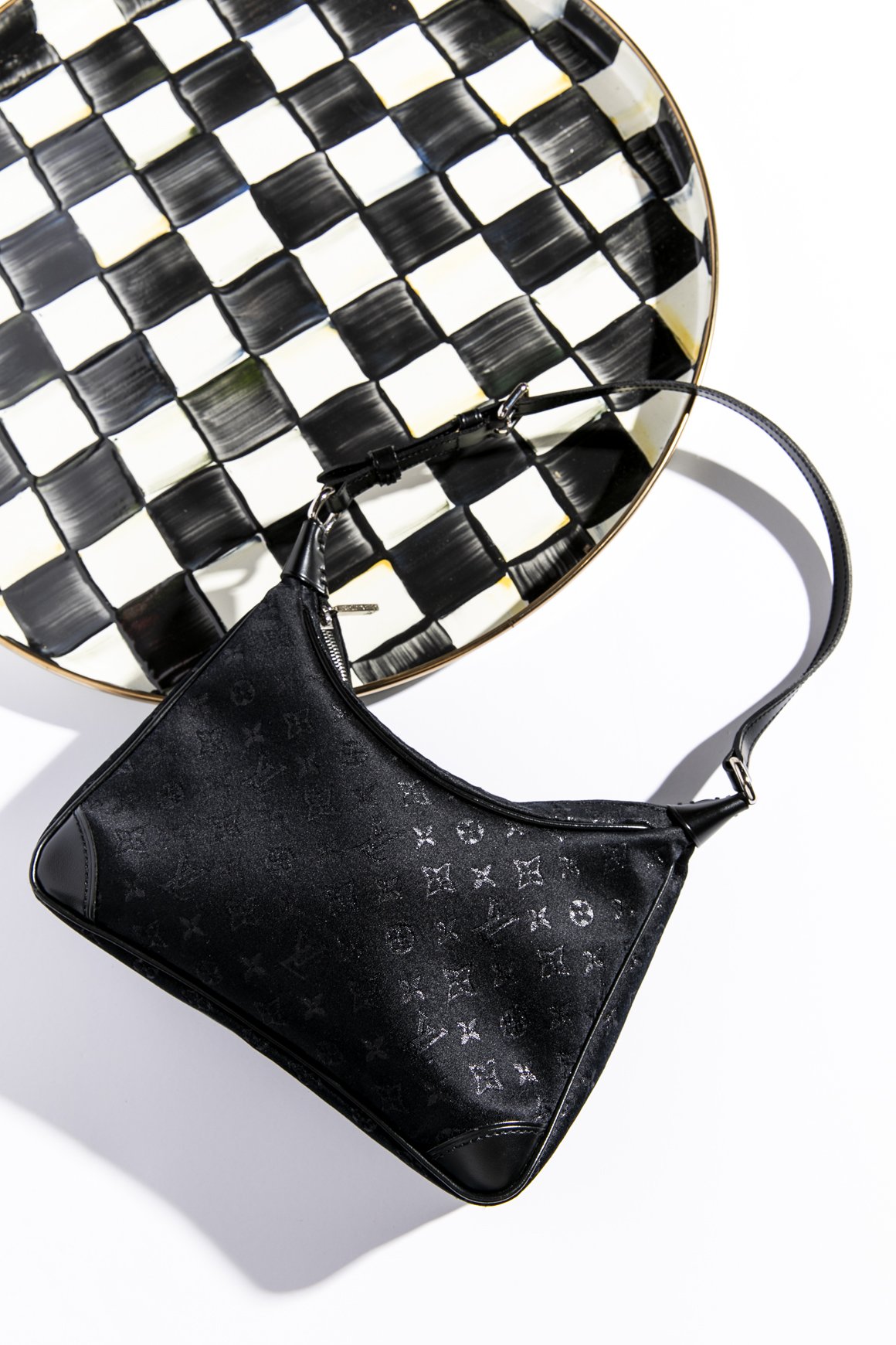 Louis Vuitton Black Satin Monogram Mini Boulogne PM Bag - Yoogi's Closet