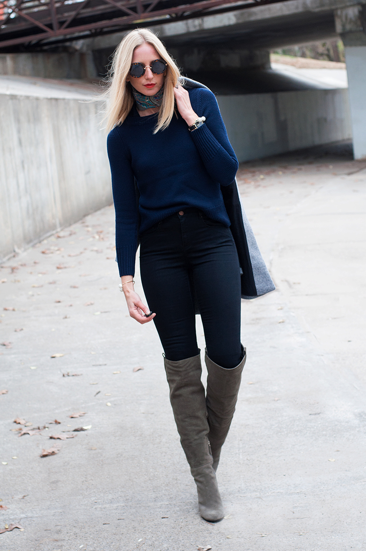 tall boots with sweater cuff