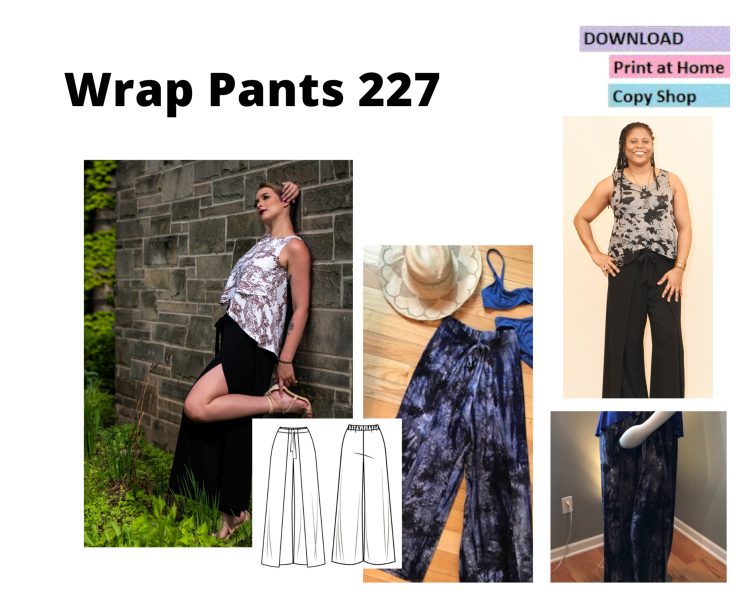 Sewing Pattern: Faux Wrap Pants with Skirt Overlay, DIY Women's Trousers