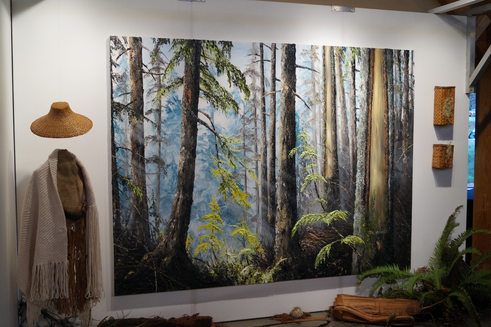 Jessica Silvey traditional cedar bark weaver and painter Marleen Vermeulen installation Cultural Modification for Sechelt Arts Festival 2015