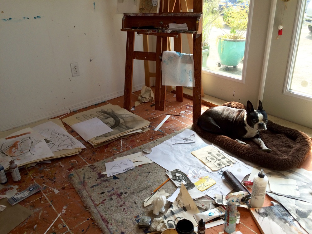 Studio dog Tula overseeing Nadina's messy studio.                                                                                                           iPhone capture by Nadina Tandy