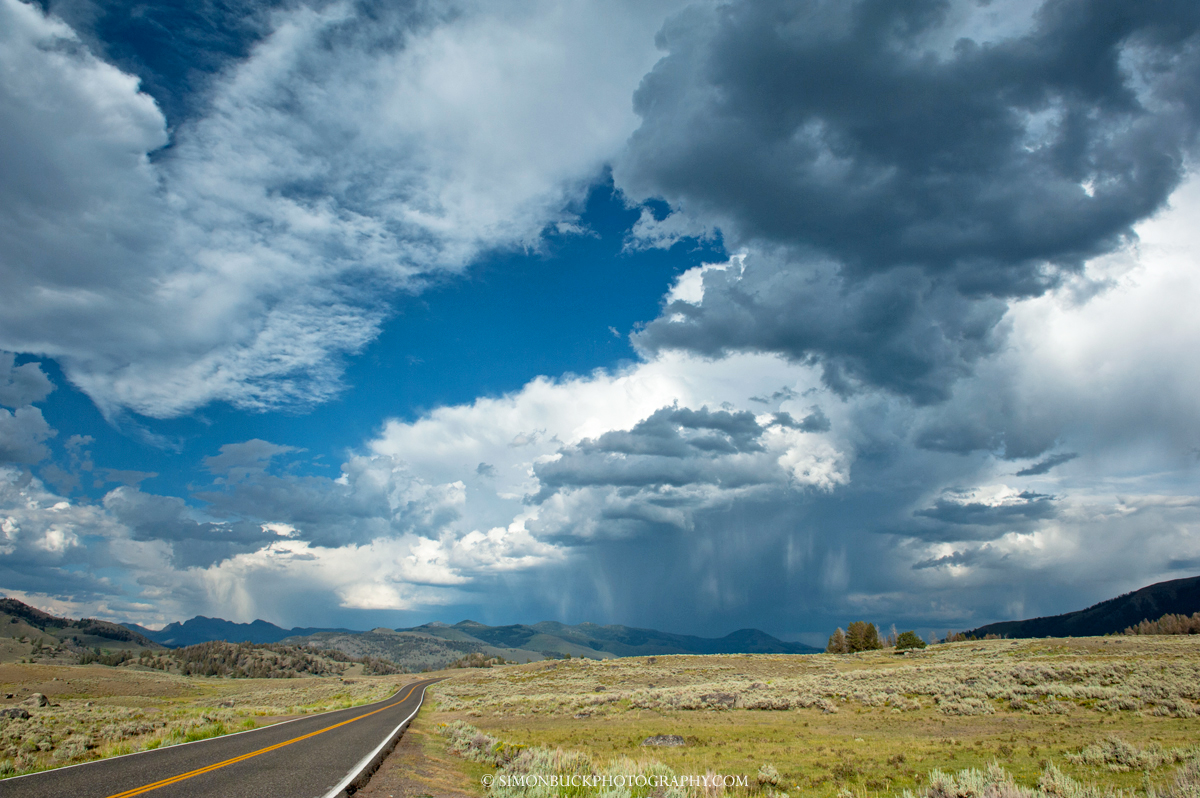 Yellowstone, Lamar Valley, storm, road, landscape, photograph