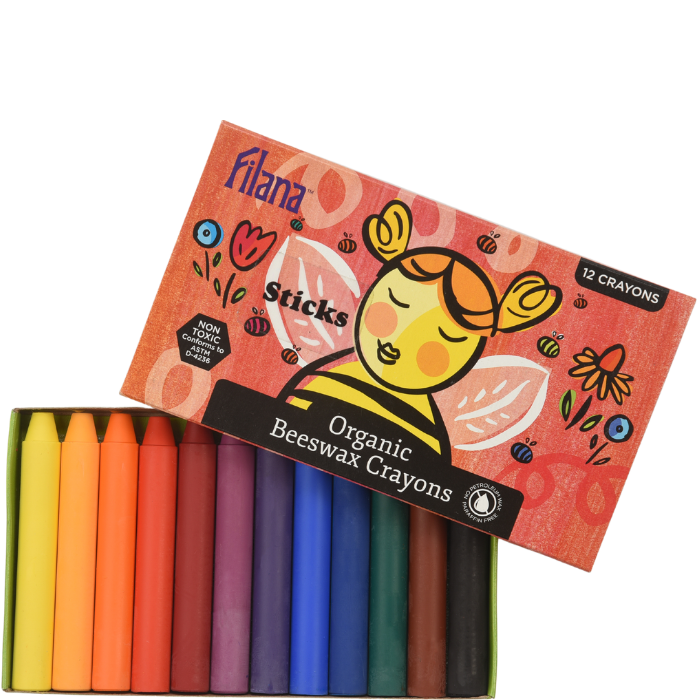 Filana (12 Stick Crayons) Organic Beeswax Stick Crayons, Natural, Non Toxic, SAF