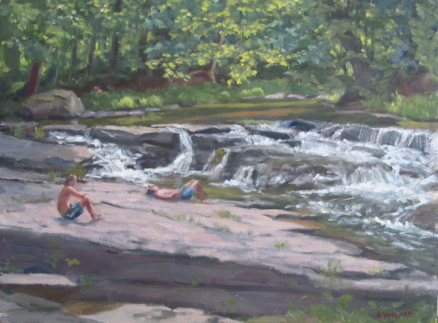 Drying Off By Waterfalls, oil on canvas, 12 x 16 inches