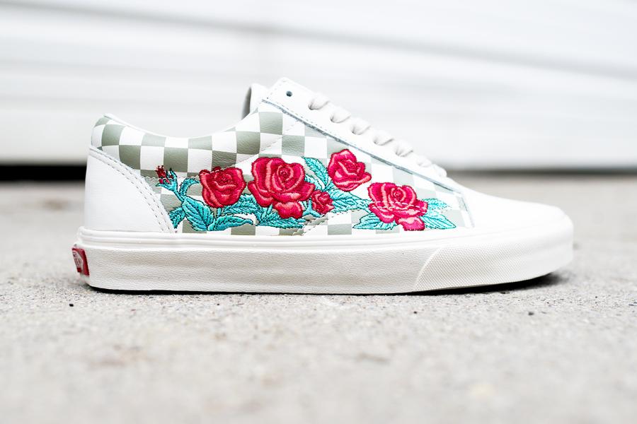 white vans with red roses