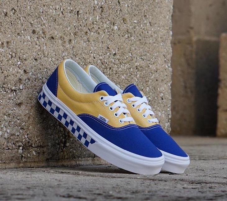 blue yellow and white vans cheap online