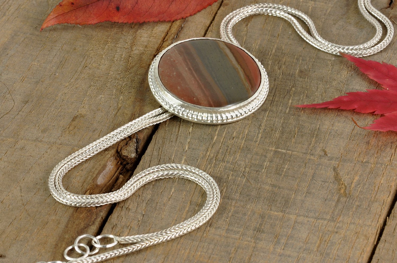 Picture Jasper  Set in Sterling Silver & Silver Sterling Chain