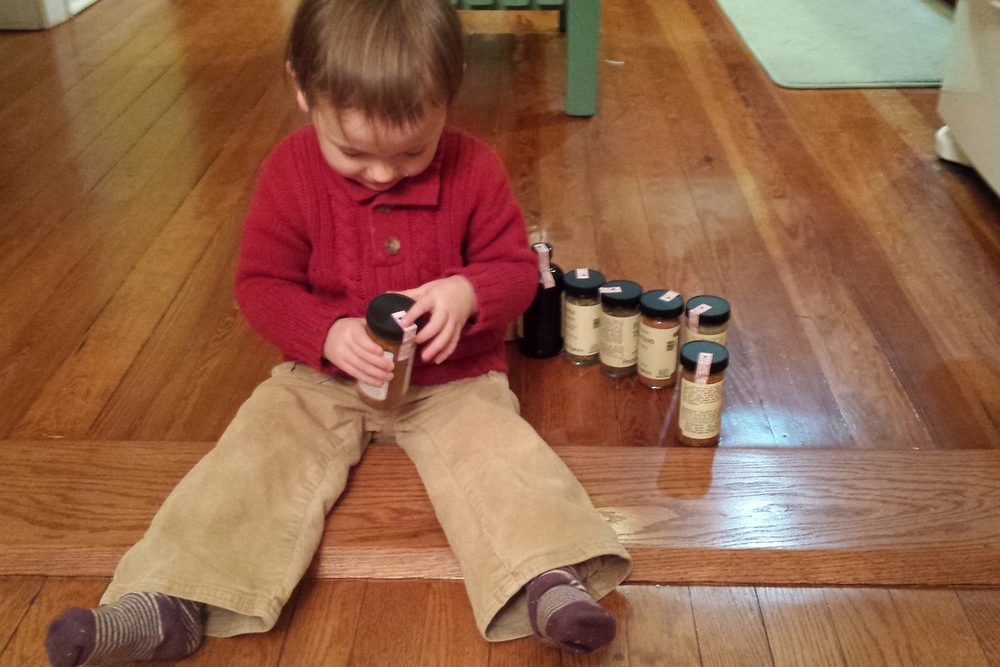 Thea exploring spices. "Gentle, glass," she said over and over.