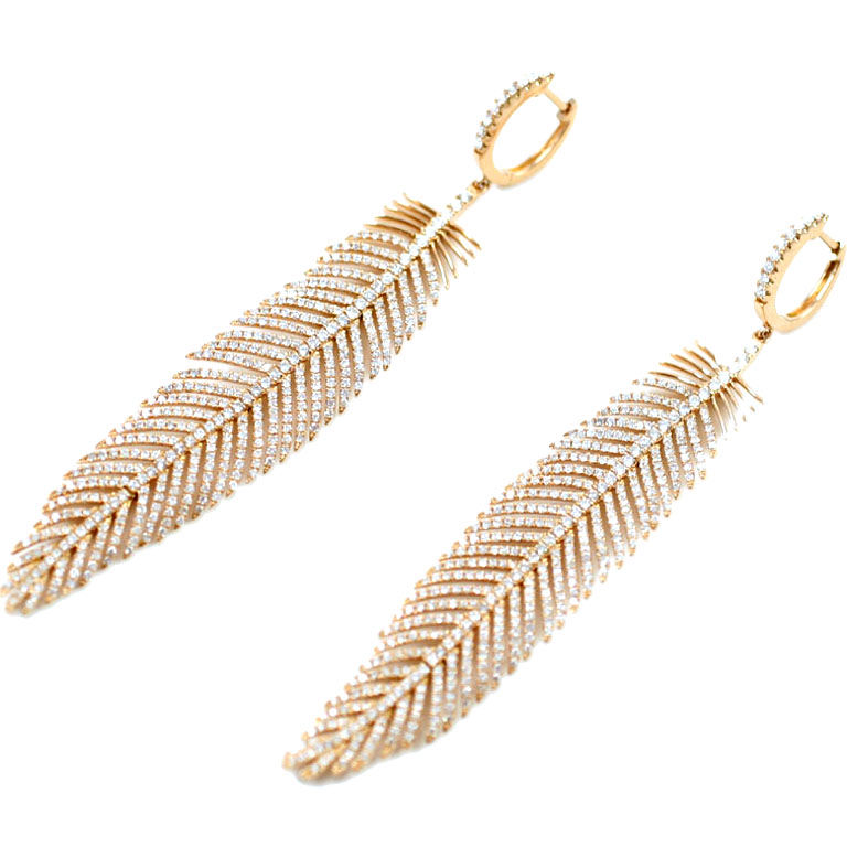 18K Rose Gold and Diamond Feather Earrings — Jeri Cohen Fine Jewelry