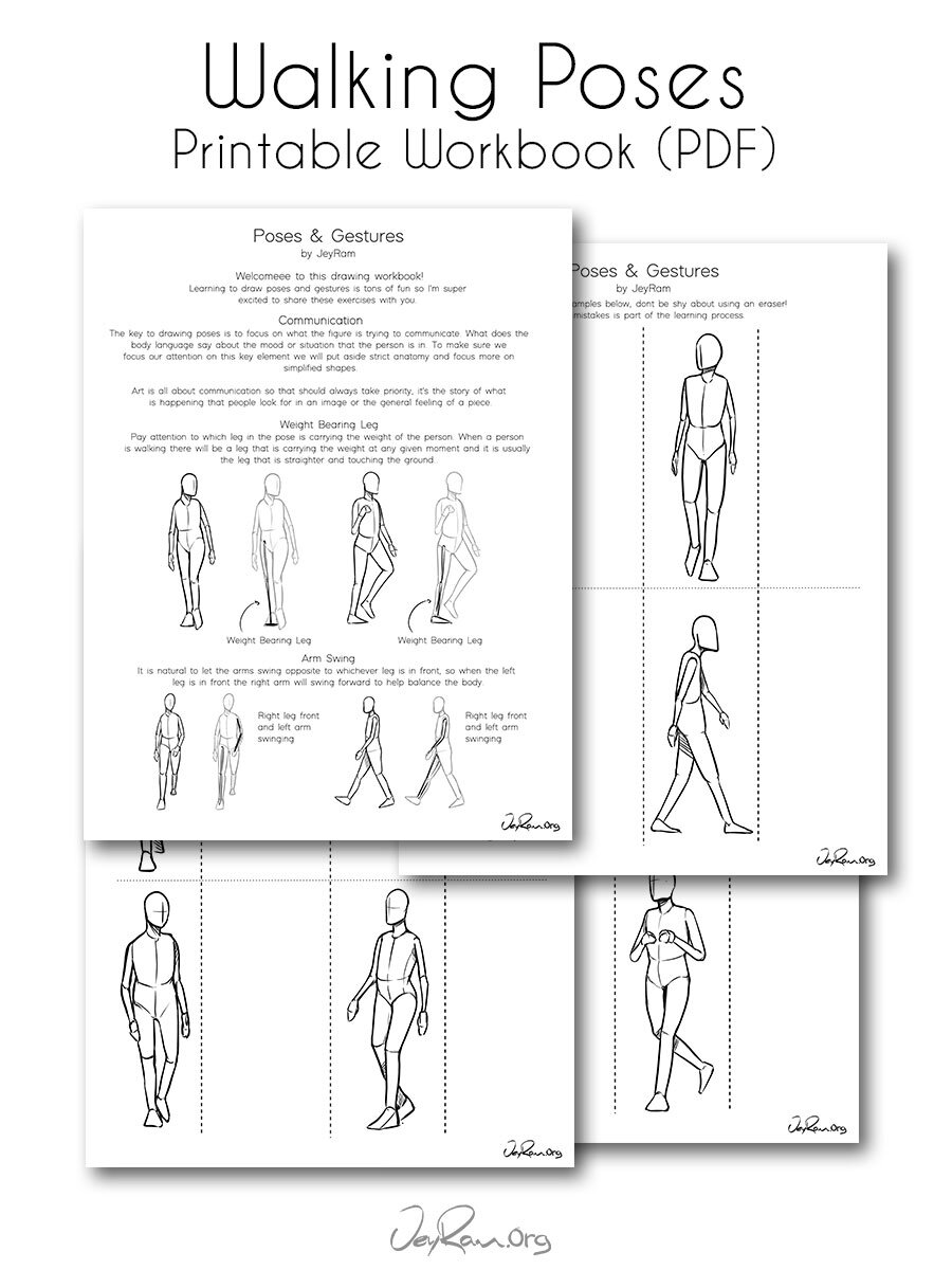 Walking Poses & Gestures (PDF) - JeyRam Drawing Tutorials