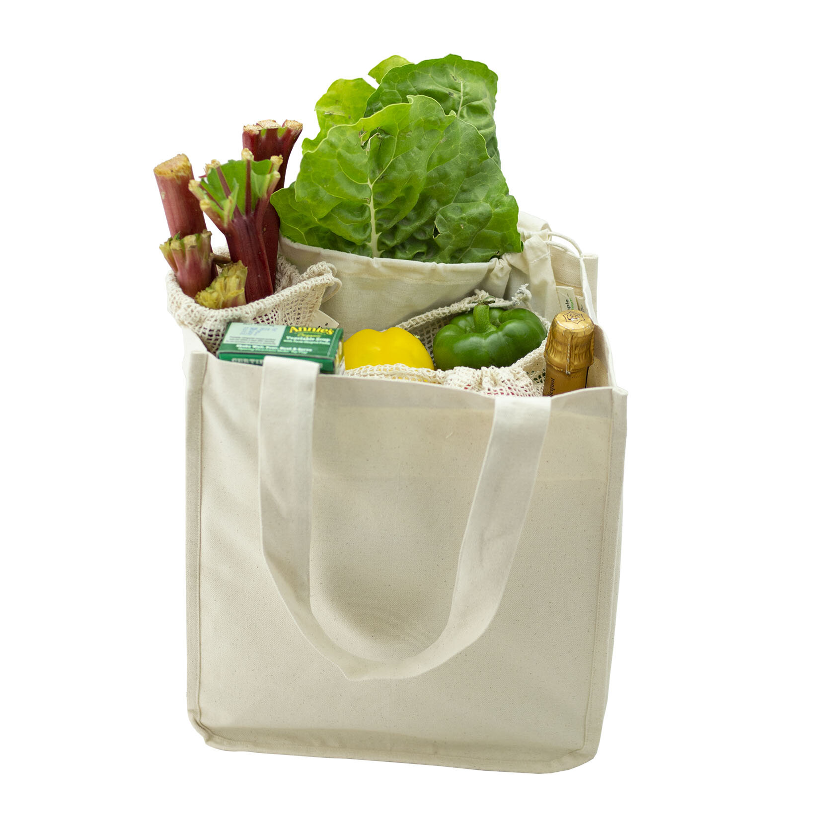 Eco friendly Reusable Cotton Grocery Shopping Bags spacious strong with pockets 