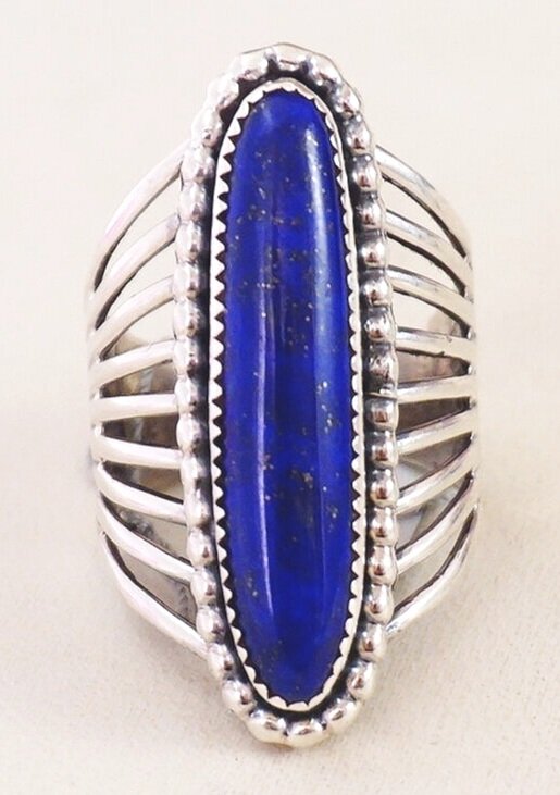Details about   Fine S925 Sterling Silver Ring Lapis Lazuli Zircom Oval Women Ring US5-9 21mmW
