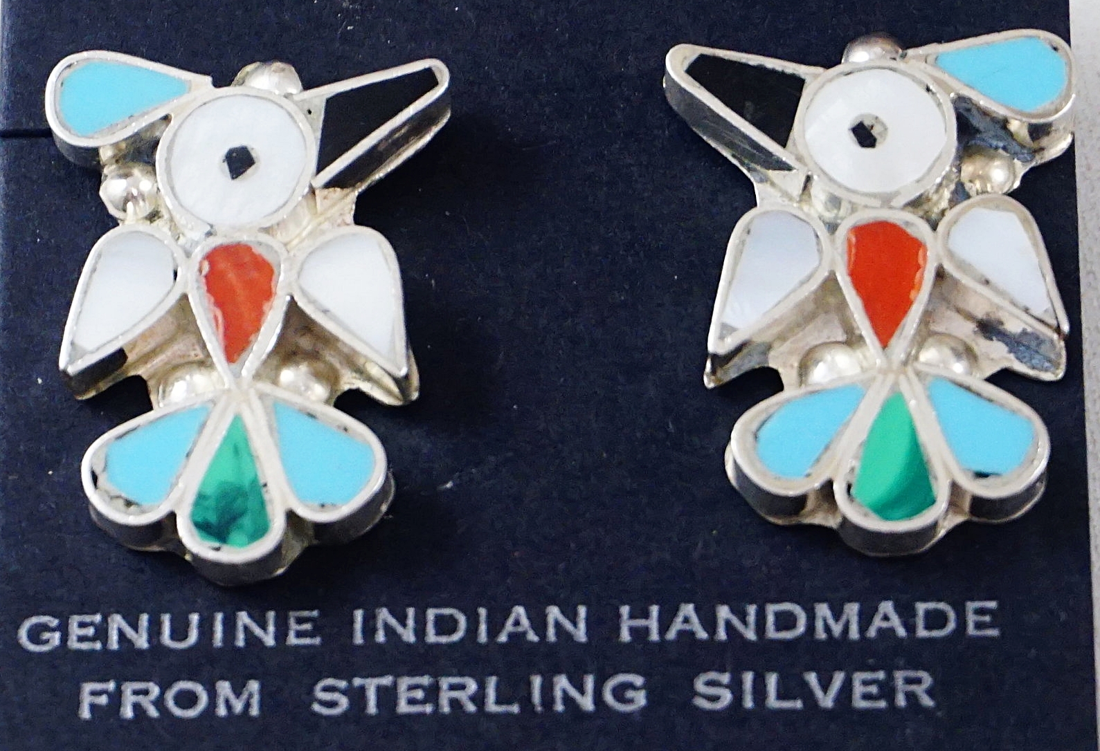 by Nii Zuni Indian Jewelry Sterling Silver Multistone Inlay Heart Post Earrings 