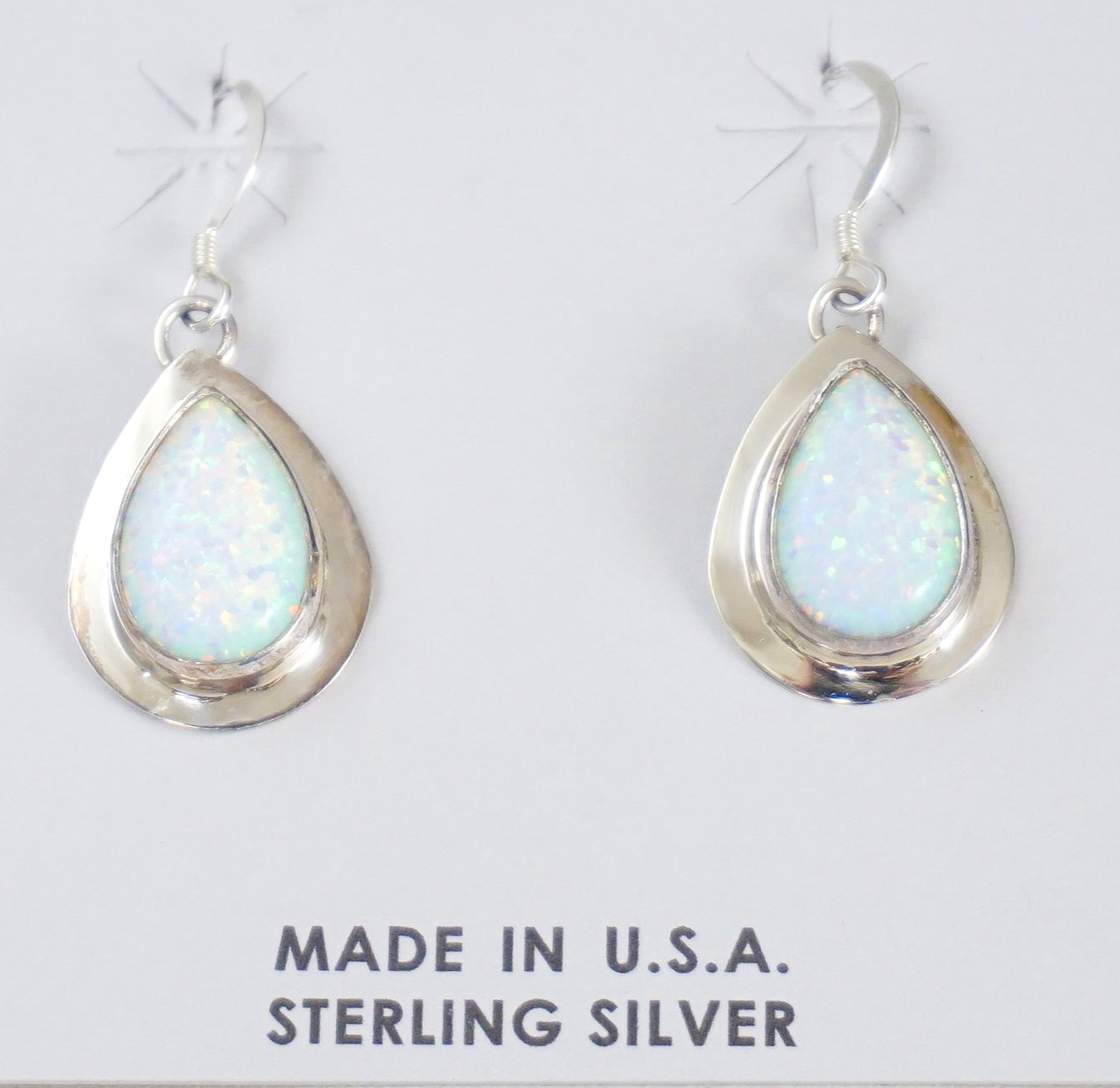 Sterling Silver Multi-Stone Inlay Opal Lapis Onyx Howling Wolf Hook Earrings