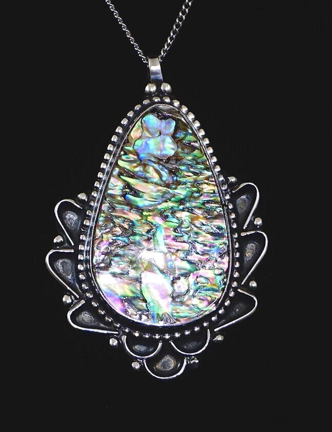 Native American Cat Sitting Abalone Pendant Charm Sterling Silver D-1892R 