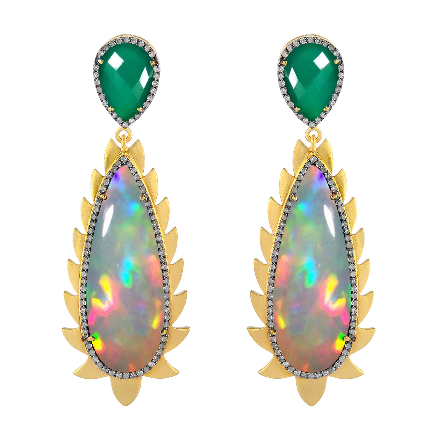 Sterling Silver Onyx And Opal Dangle Earrings