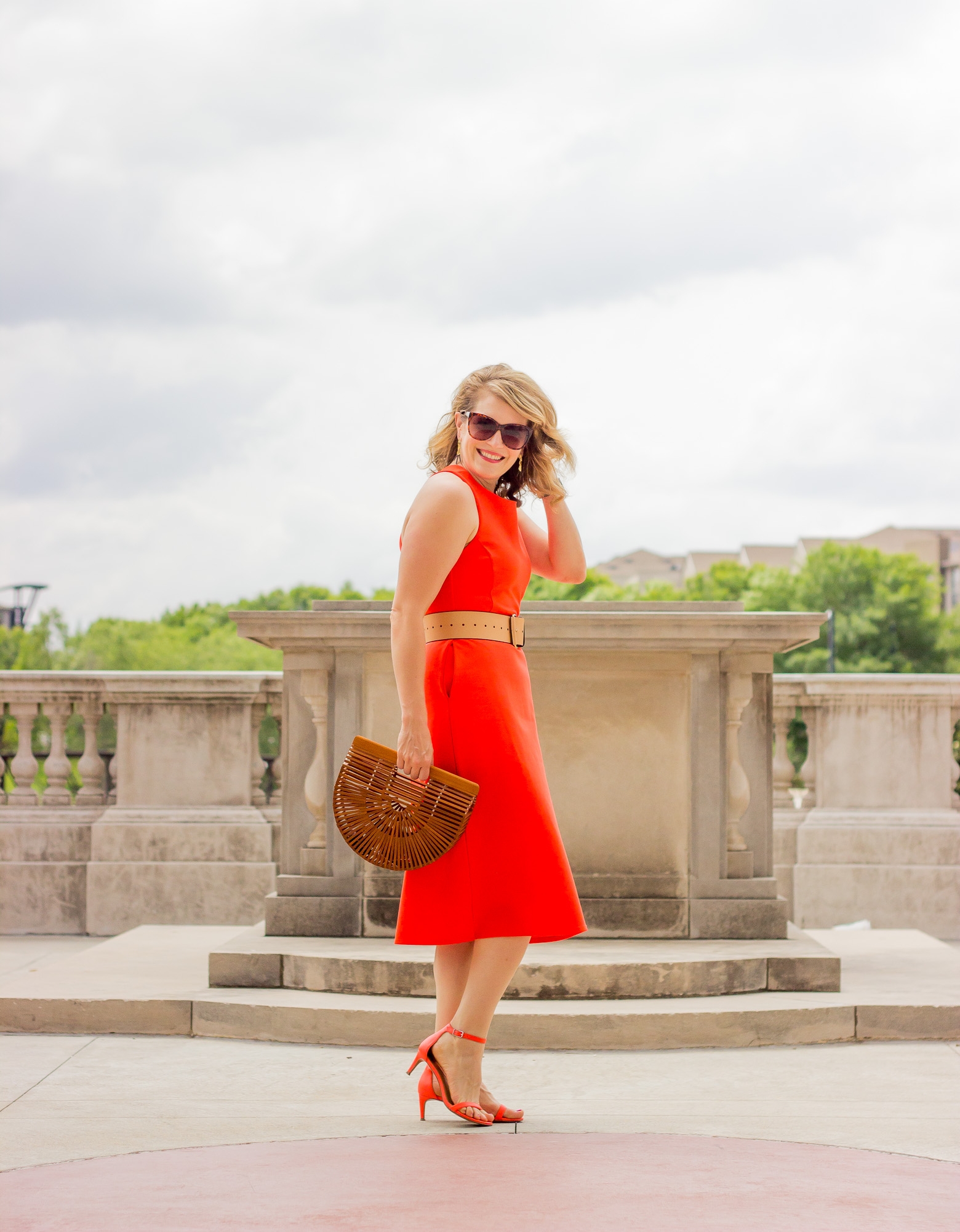 Orange midi dress on Belle Meets World blog