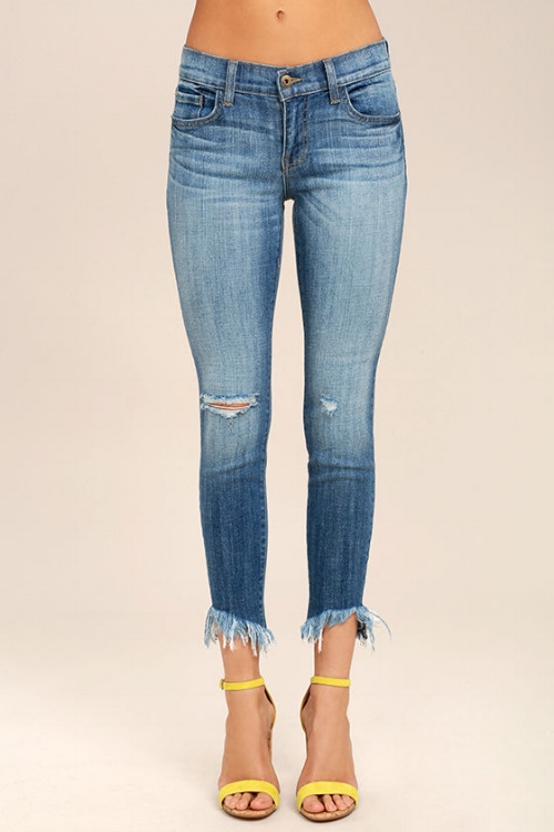   Audrey Medium Wash Distressed Ankle Skinny Jeans   6. The diagonal hem on these jeans is so cool and I'd be lying if I said the yellow shoes didn't make the whole look way cooler to me! 