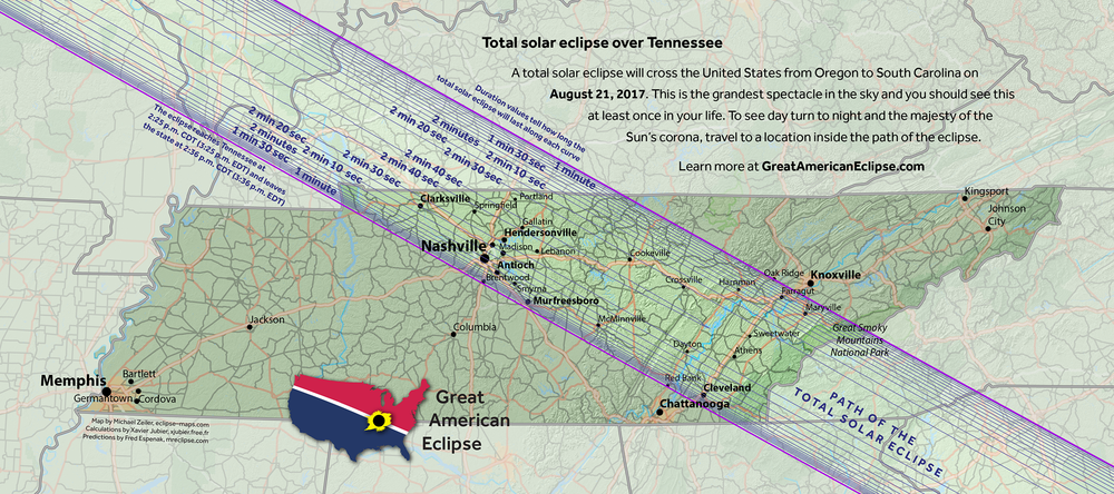 One of the major cities visited by the eclipse is Nashville, Tennessee ...