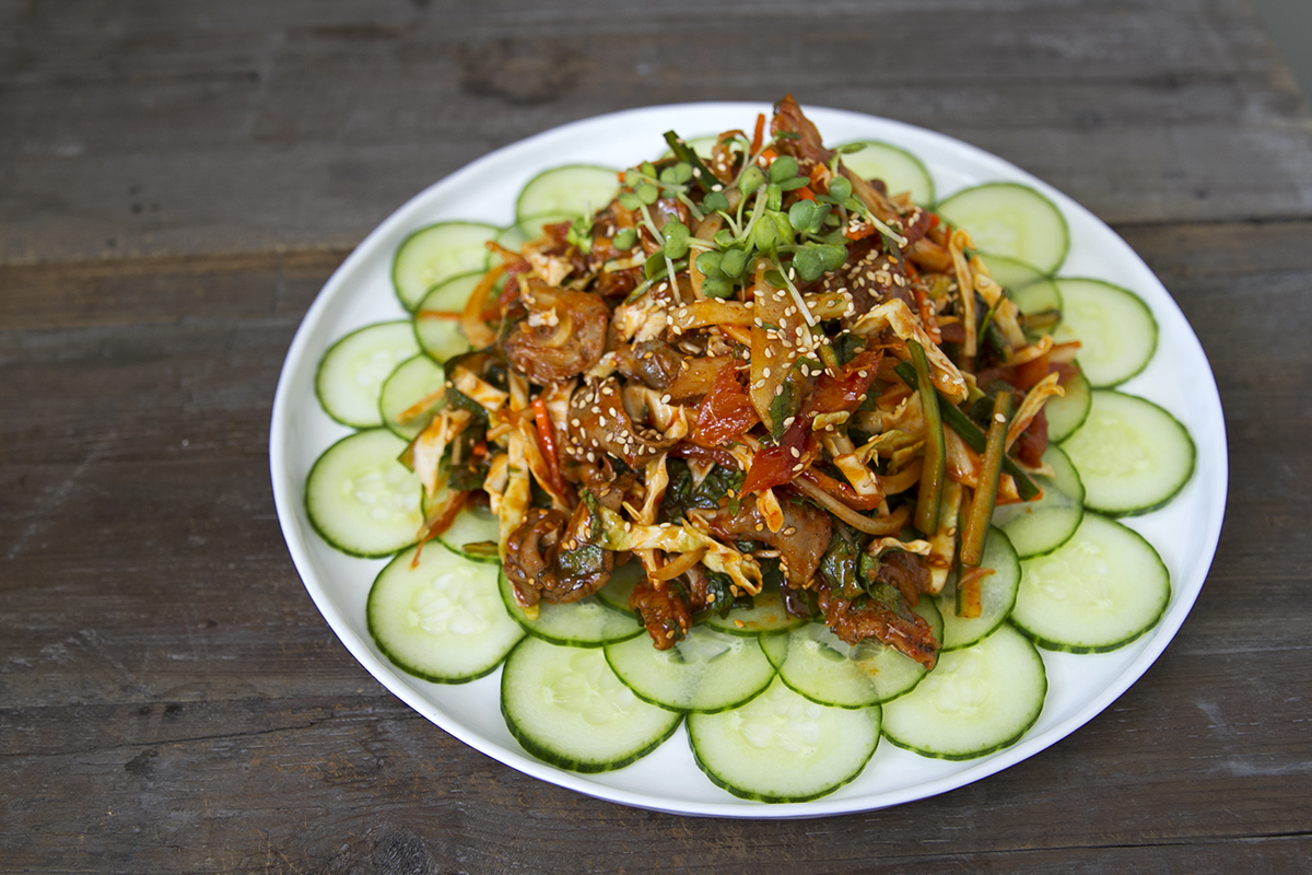 korean spicy bai top shell saladt-square in the kitchen