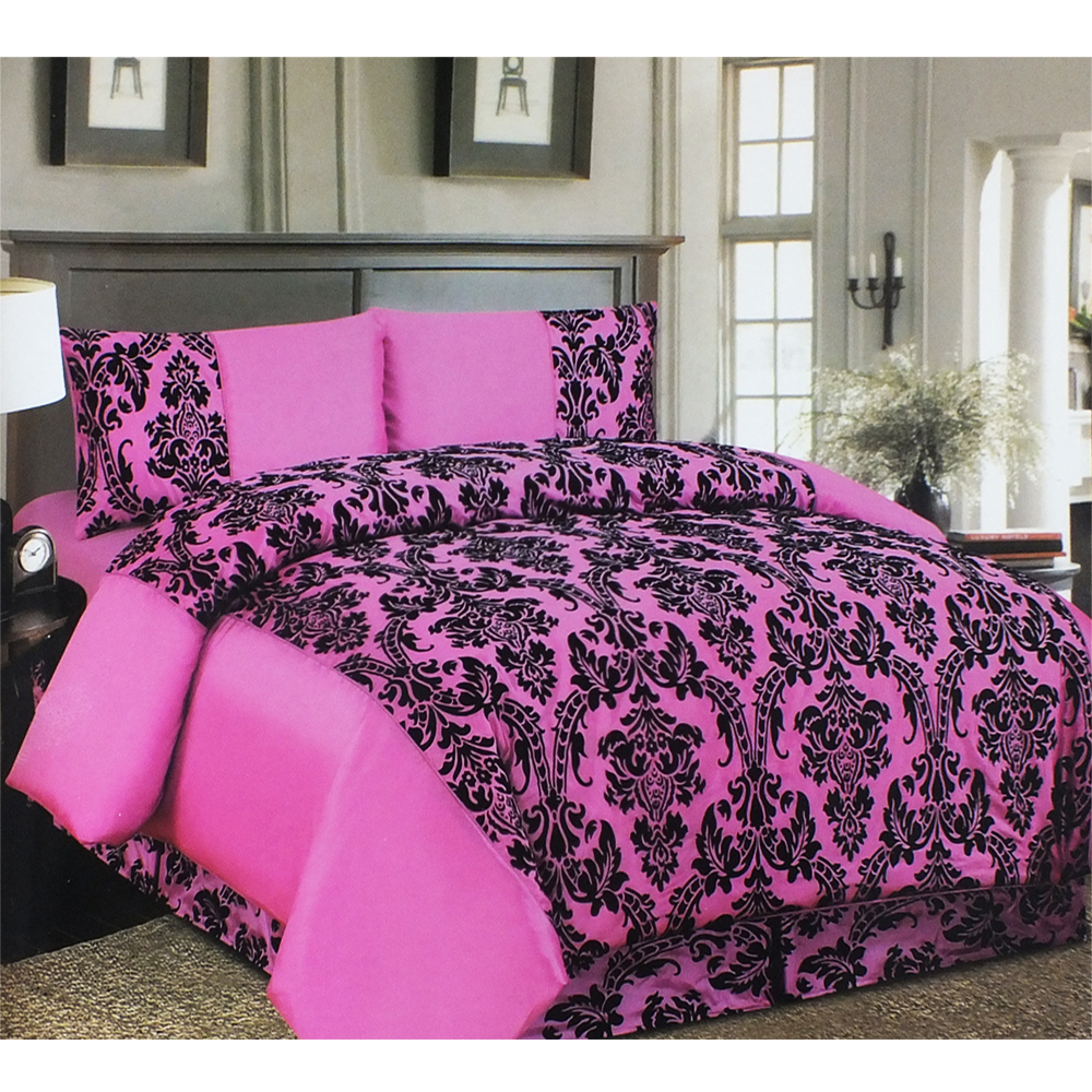 Pink Black Damask 4 Pcs Bedding Set Duvet Sets Gift Daddy