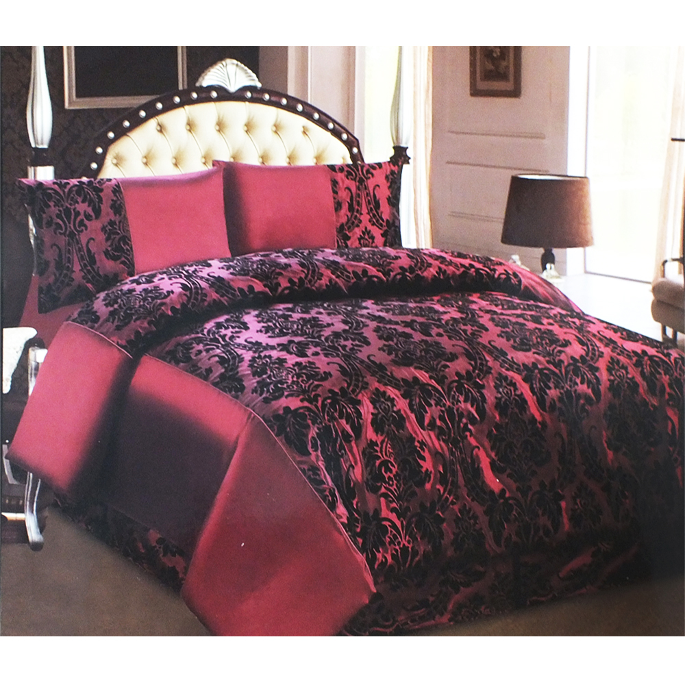Burgundy Black Damask 4 Pcs Bedding Set Duvet Sets Gift Daddy