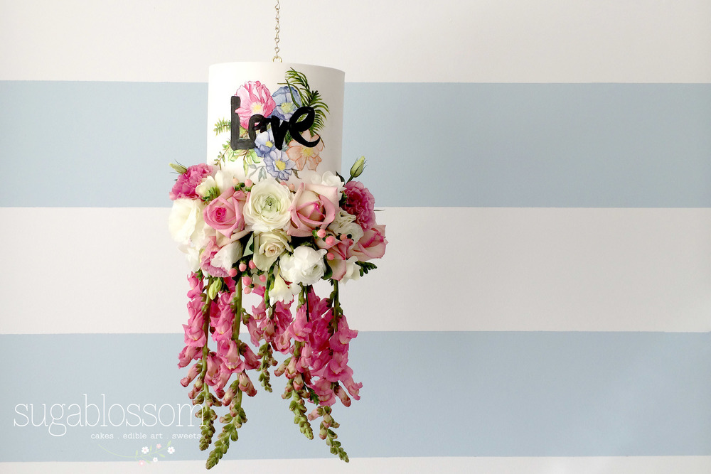 Hanging Cake with fresh flowers