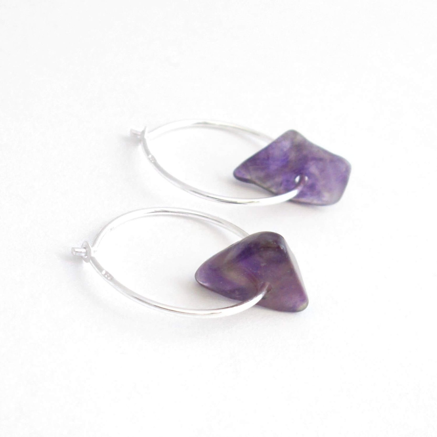 Amethyst Hoop Earrings, Real Purple Quartz, Sterling Silver — CindyLouWho2