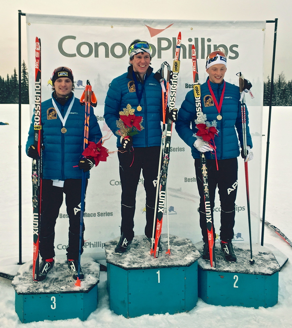 Always nice to be on the podium with these guys. Scott and Packer showing some good racing in                                                               the 15km Skate.