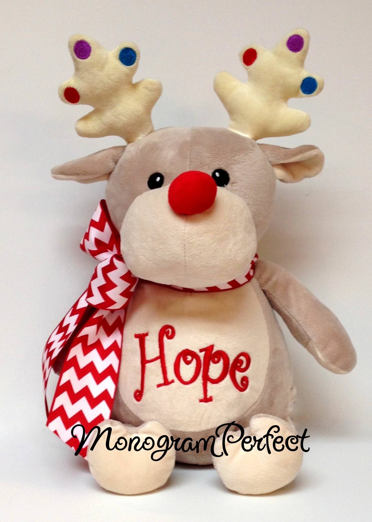 Personalized Christmas Tan Reindeer Stuffed Animal — MonogramPerfect