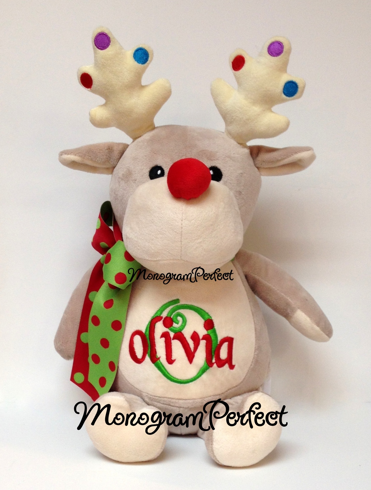 Personalized Christmas Tan Reindeer Stuffed Animal — MonogramPerfect