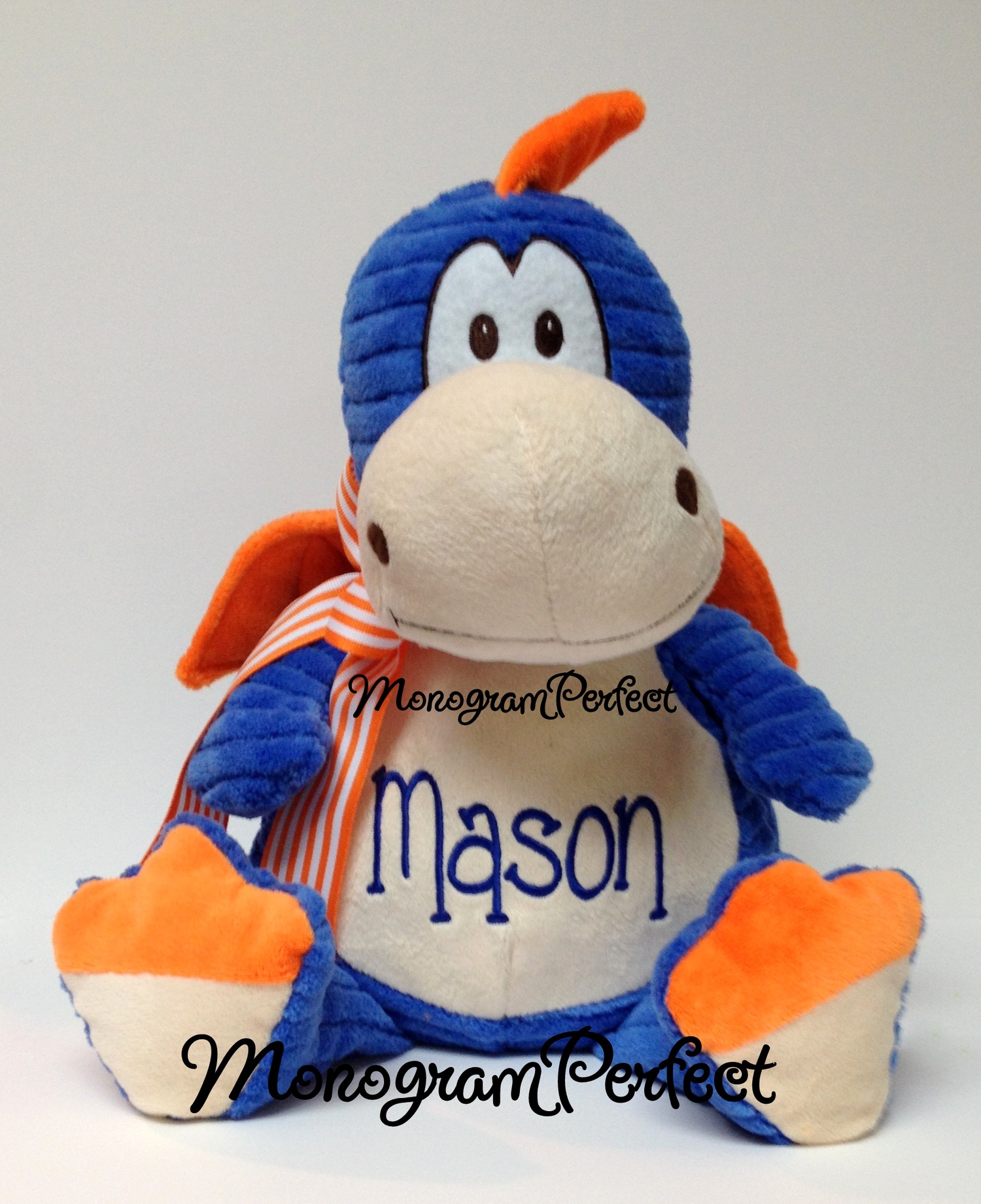 Personalized Blue & Orange Dragon Stuffed Animal — MonogramPerfect