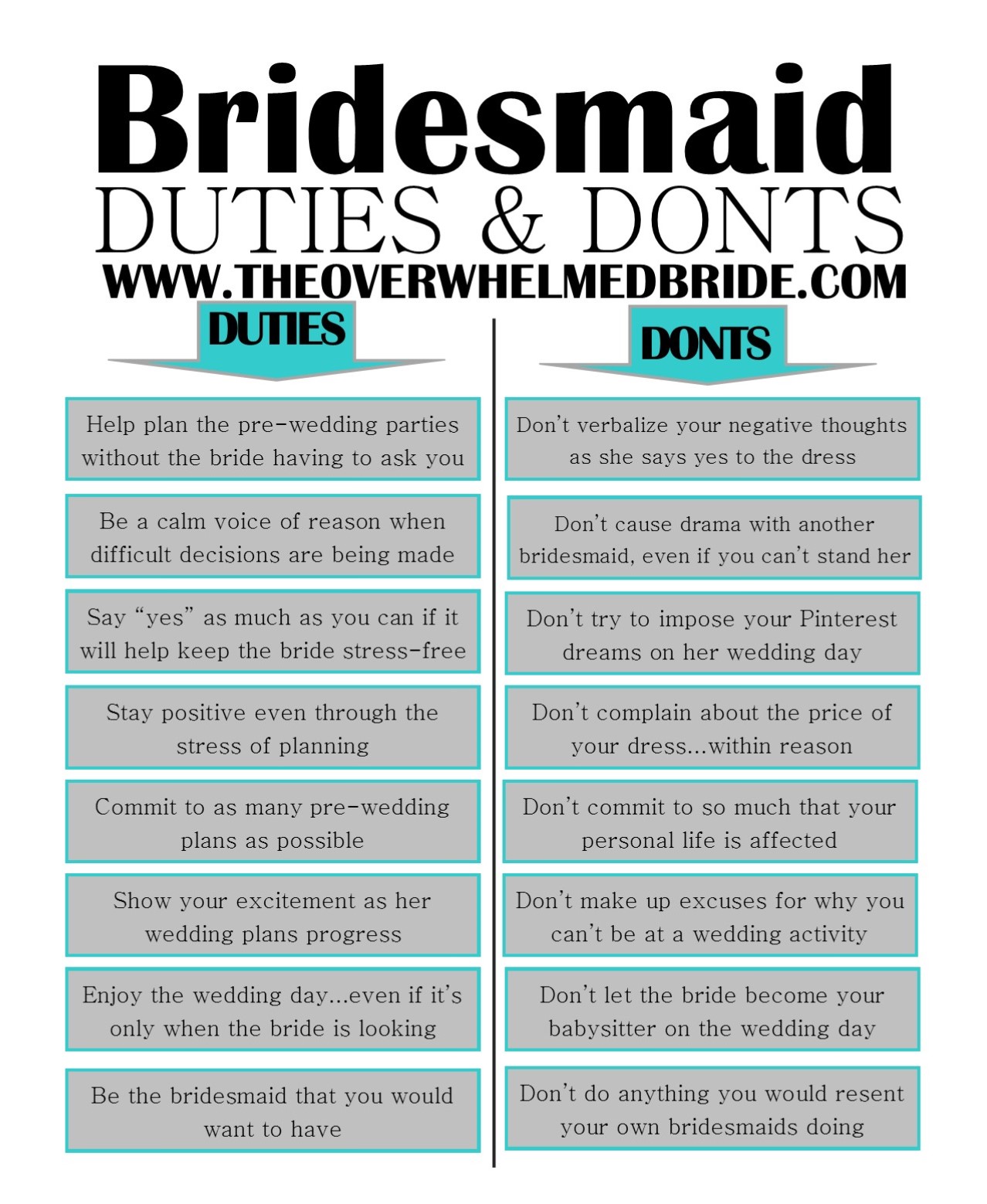 Sundays Most Loved Bridesmaid Duties Donts — The Overwhelmed Bride Wedding Blog