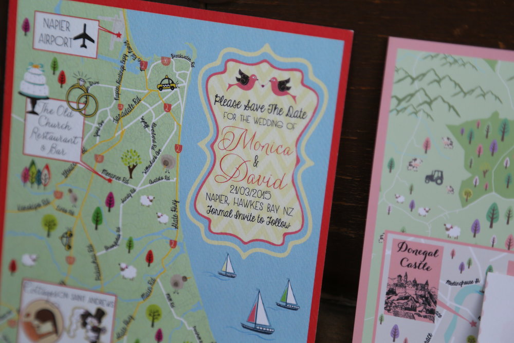 custom wedding maps by feathered heart prints