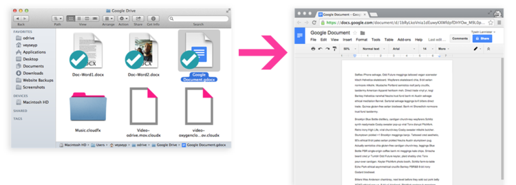 Double-clicking a Google Doc opens it directly in your browser ready to edit.