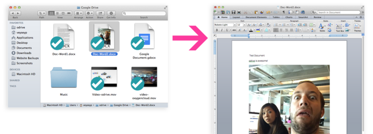 Double-clicking a Word document opens it directly in Microsoft Word ready to edit.