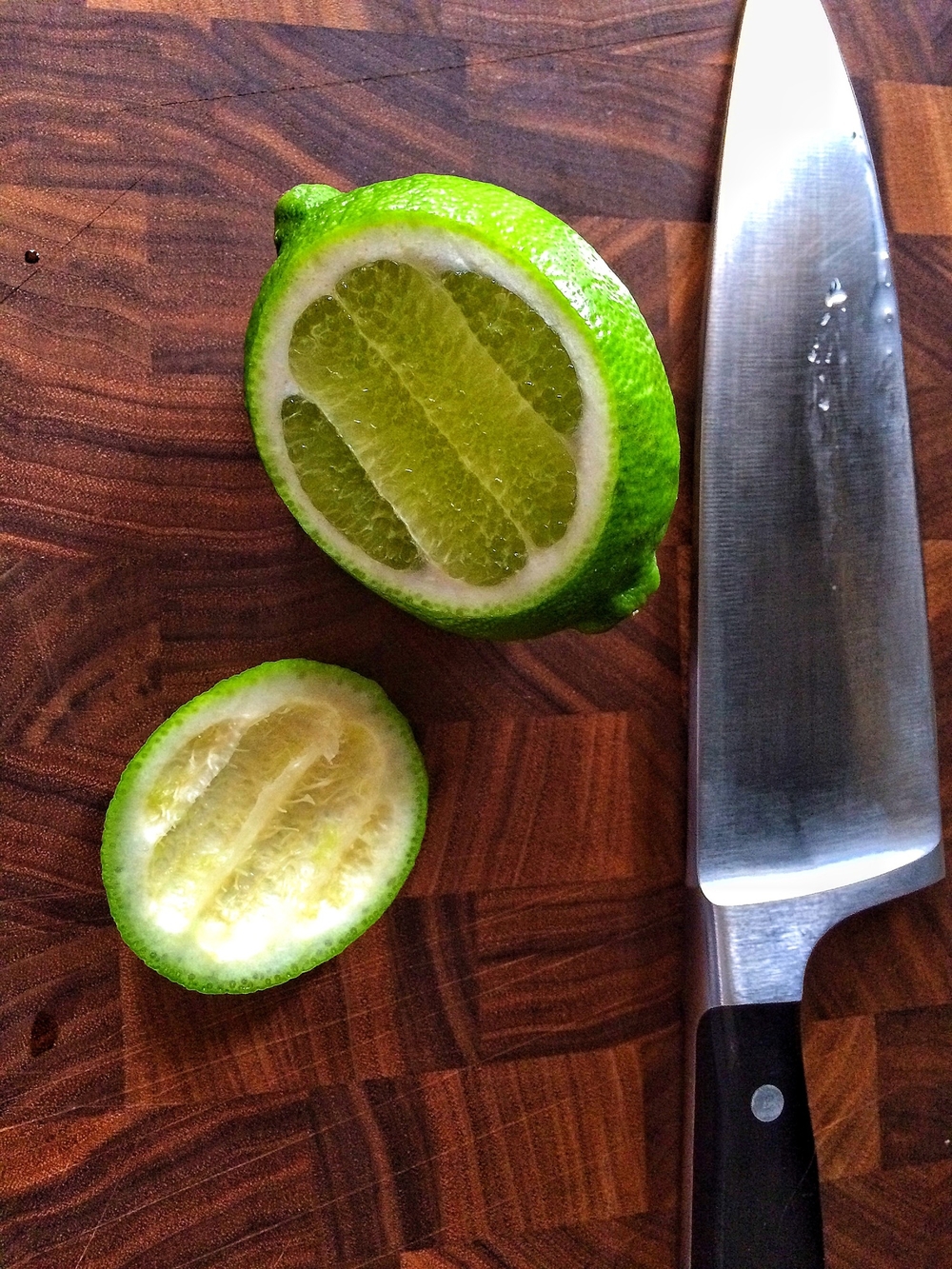 A hollowed-out lime cheek.