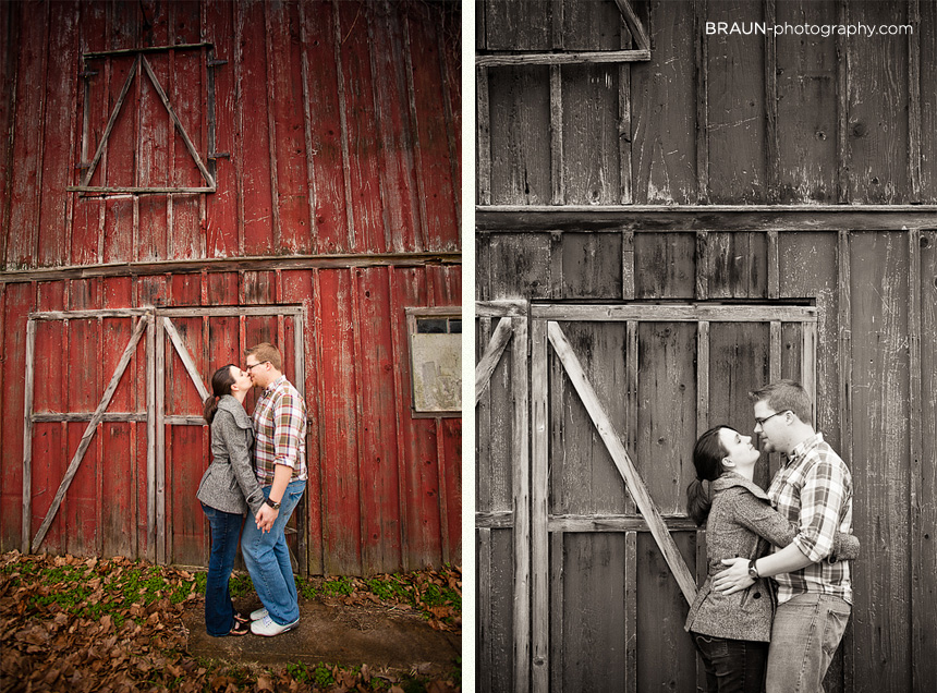 St. Louis Engagement Photographer :: Distressed Barn, Kissing
