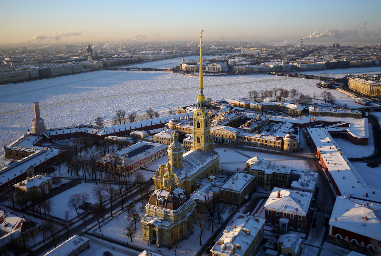   The Peter & Paul Fortress, Saint Petersburg's founding point. At the time of the fort's construction the islands of St. Petersburg were populated only by a ragtag collection of fishermen's huts. The area was deemed 