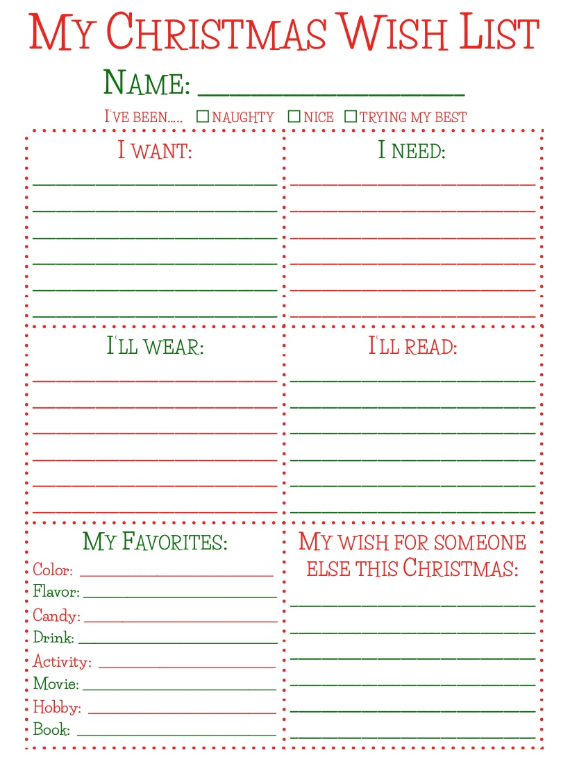 My Christmas Wish List Free Printable