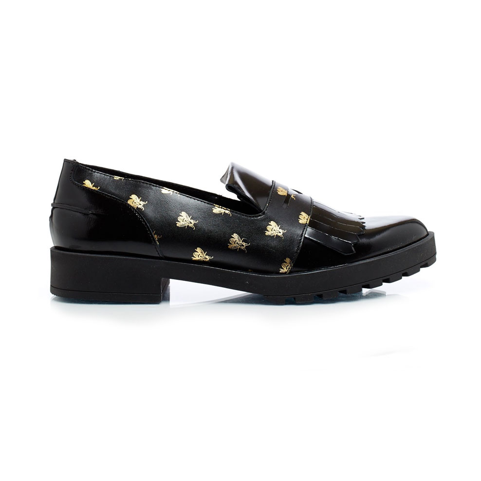 Details about  / NEW Miista Randi Black Gold Bees Polished Calf Leather Loafers Flats size 6 36
