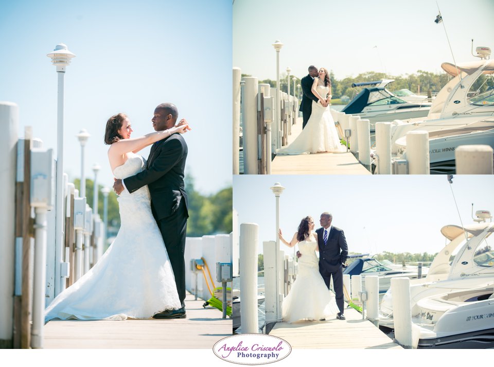 Wedding photos by the pier waterfront