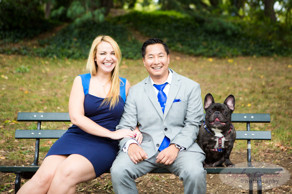 New York City Engagement Photos in Central Park French Bulldog Mike + Melissa