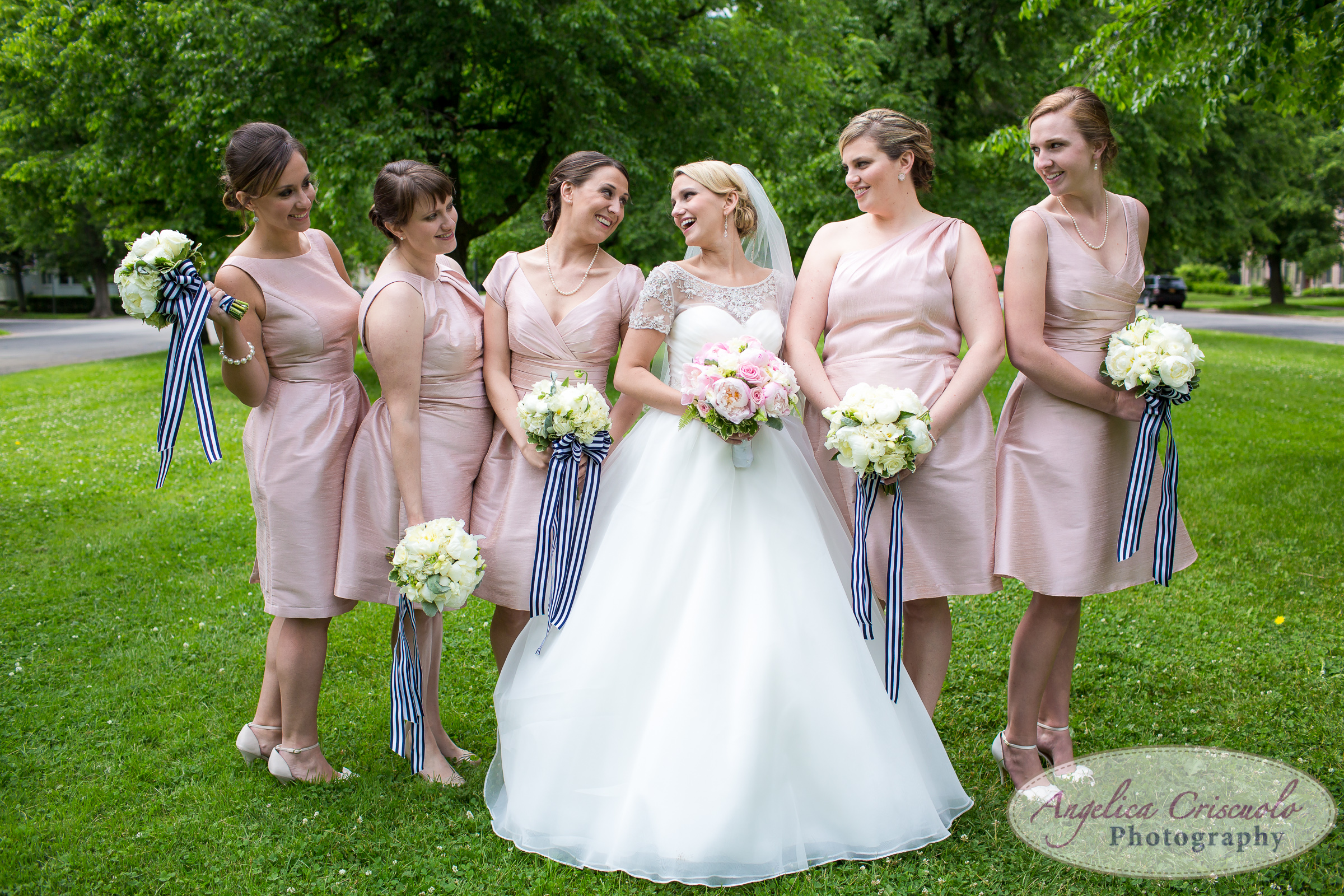 Buffalo NY bridesmaid portrait peach dresses pink