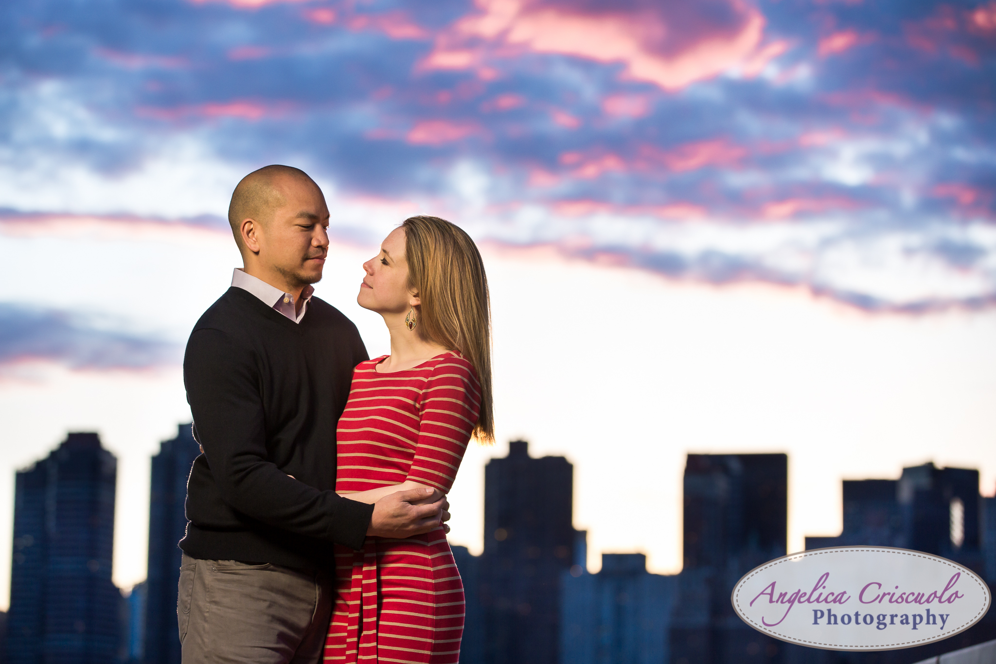 Queens Long Island City New York Engagement Photos in Gantry State Park Sunset Skyline