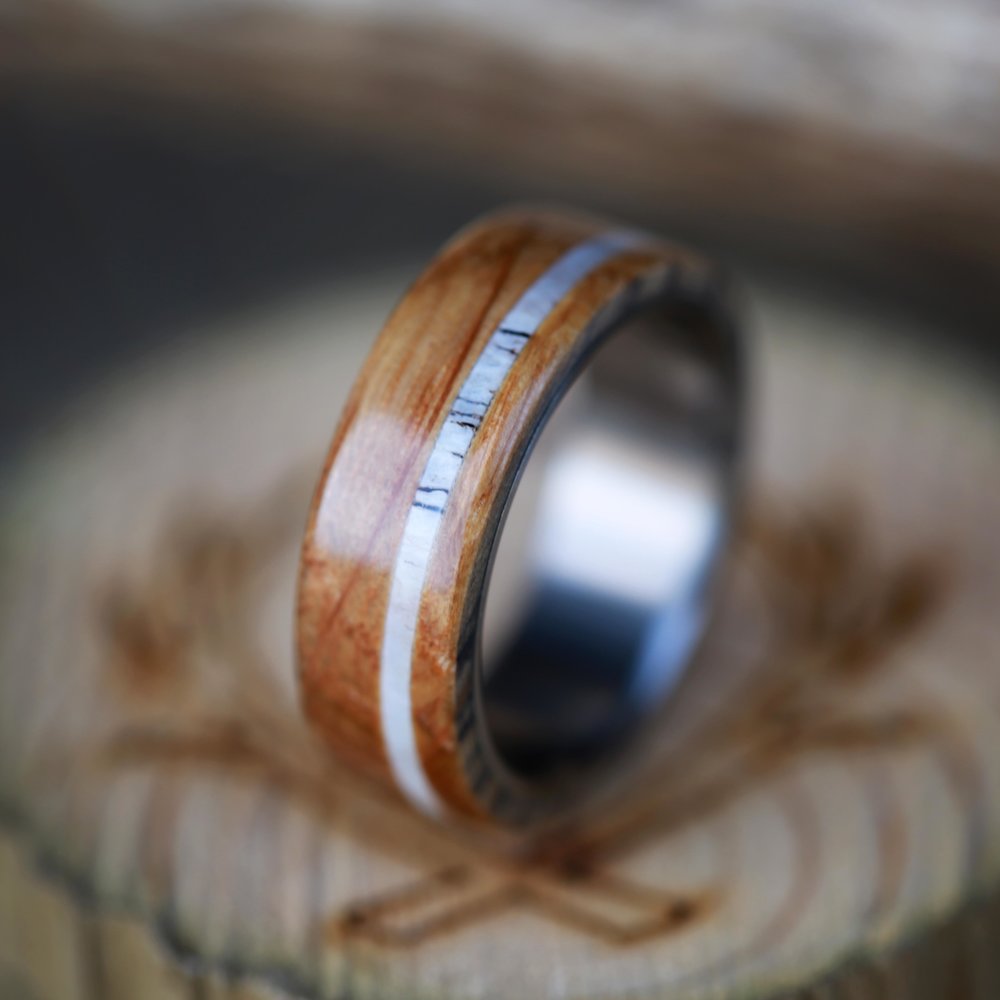 "REMMY" WEDDING RING IN AUTHENTIC WHISKEY BARREL WOOD