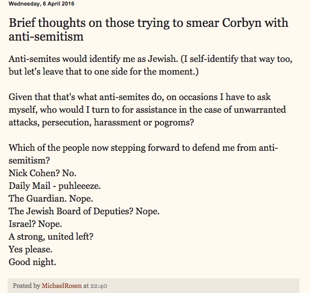 Michael Rosen on Corbyn, Antisemitism and the role of the Left...